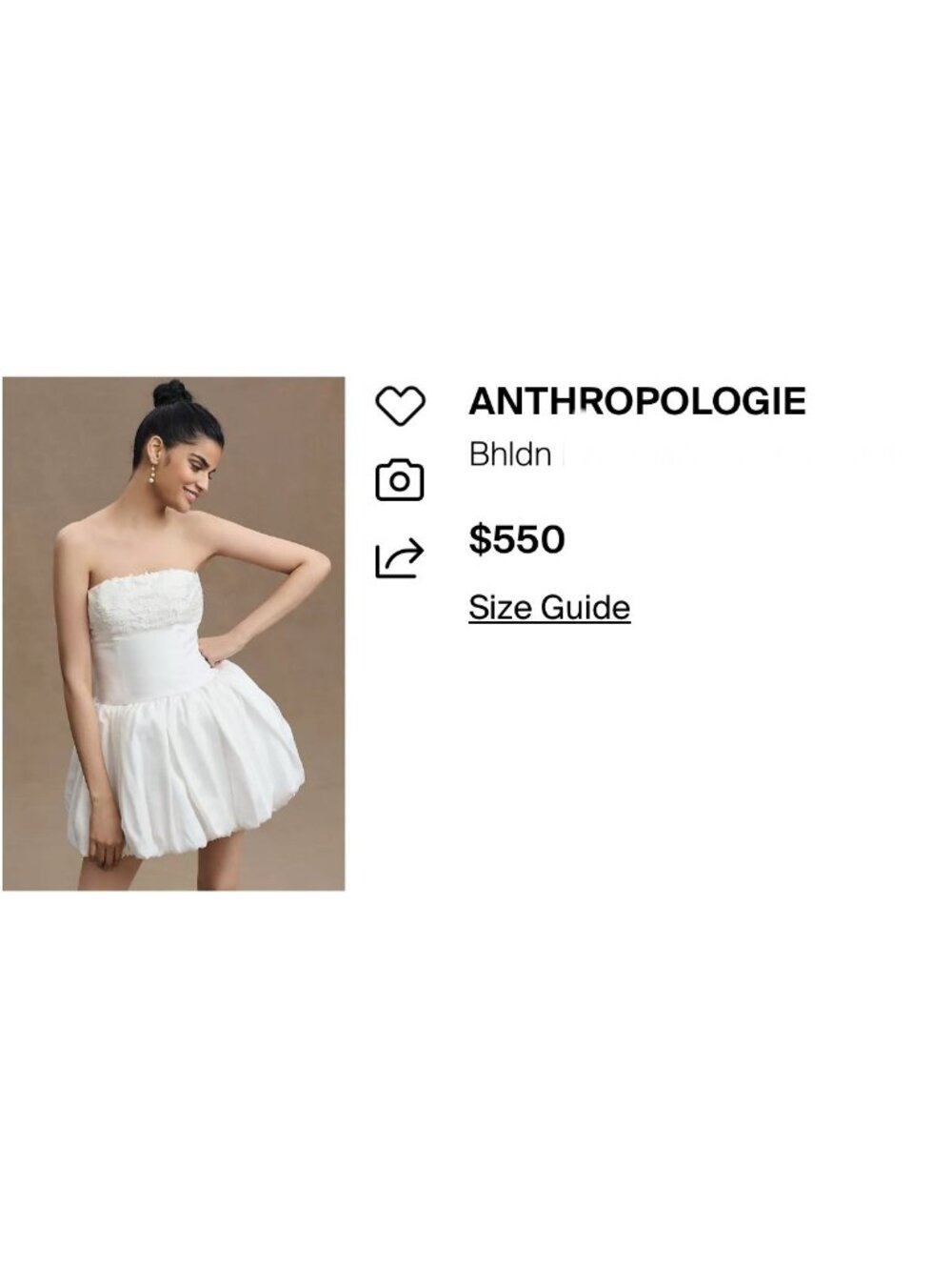 BHLDN Anthropologie Strapless Floral Applique Bubble Hem White Mini Dress 4 - Picture 16 of 16